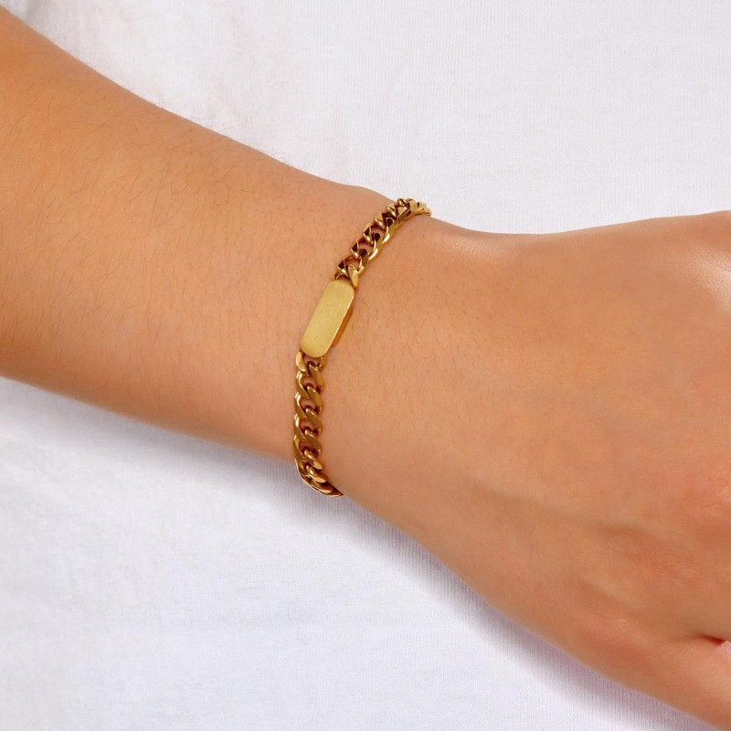 YIFSIY Cuban Link Bracelet for Men, 18K Yellow Gold Plated