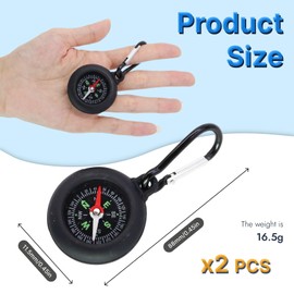 2PCS Portable Compass with Keychain and Carabiner Clip, Pocket Hiking Compass for Navigation and Outdoor Travel, Durable Waterproof Orienteering Tool for Camping, Backpacking, Adventure Use