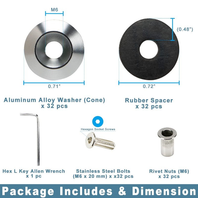 Rolling Gears Aluminum 32-Pieces M6 Anode Gasket Washer Kit for