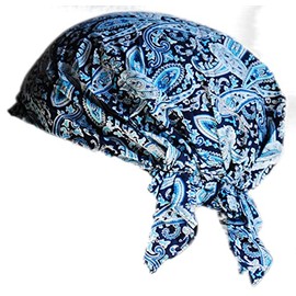 Cool4 Summer Headscarf Beach Bandana Sea Beanie Sun Protection Hat Chemo Cap A04, Blue with light blue and white paisley pattern