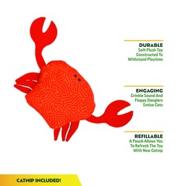 KITTY KA-ZOOM ZOOMIE Crab - Refillable Catnip Toy + Catnip | High Potency Hand Harvested Fresh | Soft Plush for Engaging Play