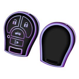 YALNORVA for Nissan Key Fob Cover, TPU Key Fob Case Cover Fits for Nissan NV200 Sentra Versa Juke Rogue Cube Titan Armada Cube Frontier Infiniti Car Accessories Smart Key Holder, Purple Black