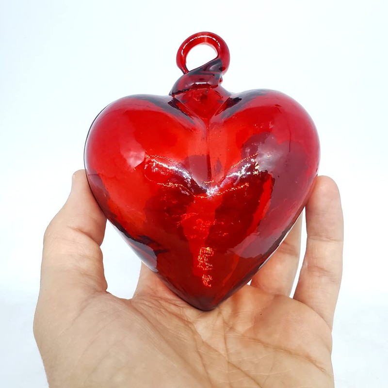 MexHandcraft Red 3.5 inch Medium Hanging Glass Hearts (Set of