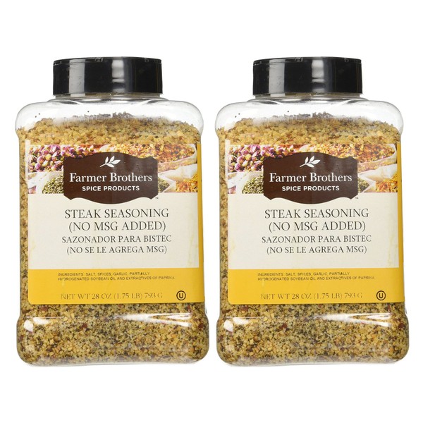 Set of Two - Farmer Brothers Steak Seasoning with no MSG 1lb 12 oz Large Restaurant/Food Service Size Container