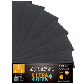 4 x 12 Inch Air Vent Filters Activated Charcoal Carbon Filter Premium Floor Pre-Filter Work in Indoor Home Purifier, Air Conditioner 4" x 12" 6-Pack (Black) ULTRA GREEN