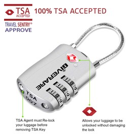 GIVERARE 2 Pack TSA Approved Luggage Locks, Combination Travel Cable Lock, Re-settable 3-Digit Padlocks with Alloy Body, Keyless TSA Padlock for Gym Locker, Golf Bag Case-Silver