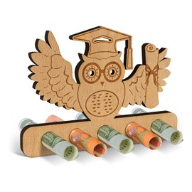 Giftota Owl Graduation Money Gift Wooden Lucky Charm, Passed Exam Gift for Bachelor, Abitur 2024, Master, Doctor
