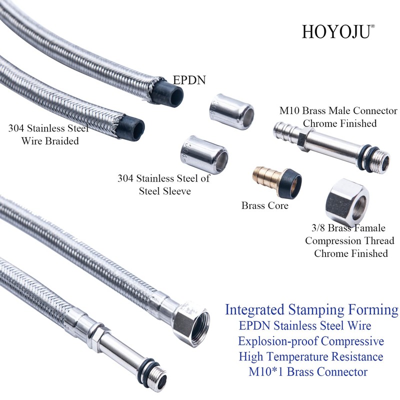 Faucet Supply Lines Connector Stainless Steel Braided Supply Hose 3/8-Inch