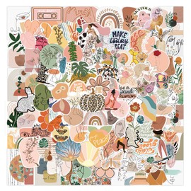 Boho Sticker | 100PCS | Aesthetic Cute Bohemian Stickers Packs for Water Bottles Scrapbooking Journaling Junk Skateboard, Vinyl Waterproof Minimalist Abstract Line Art Decor for Teens Girls Adults