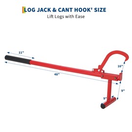 48 Inch Heavy Duty Timberjack Log Lifter, Log Jack Timber Jack with Adjustable Hooks & Non Slip Base, Portable Logging Lifting Tool for Home Use & Firewood Splitting
