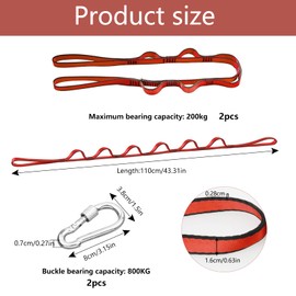 GZLFH 2 x Daisy Chain, Yoga Hammock Extension Strap, Adjustable Polyester Exercise Band Strap & 2 Stainless Steel Screw Carabiners for Climbing & Aerial Yoga