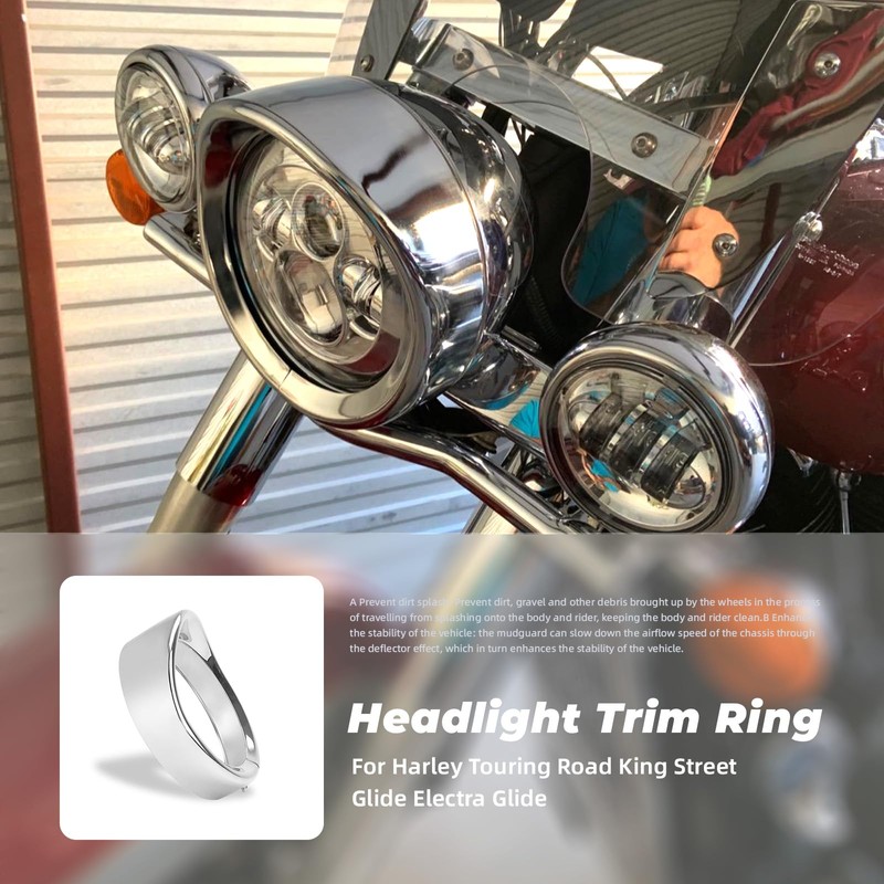 Motorcycle Frenched Lights Ring Kit, 7" Headlight Visor Trim Ring