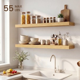 Dreamland 40in Deep Floating Shelves for Wall, Rustic Wall Shelves for Living Room Bathroom Bedroom Kitchen, Wall Mounted Shelf with Invisible Brackets for Books, Storage, Decor, Oak