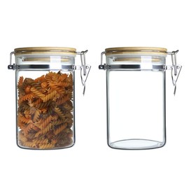 IDEALUX Glass Storage Jar, 2Pack Airtight Food Glass Storage Jar with Stainless Steel Buckle and Bamboo Lid, Food Container for Coffee Bean & Kitchen food,35 OZ (1000ML)