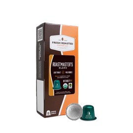 Fresh Roasted Coffee for Nespresso OriginalLine, Fair Trade Organic Roastmaster's Blend, Intensity 4, Light, 10 Count Aluminum Capsules