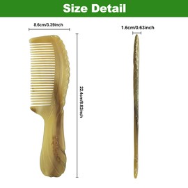 EQLEF Horn Comb with Handle, Long Handheld Comb, Anti-Static Fine Tooth Yak Horn Comb Massage Comb for Women, Men, Children