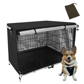 Pelconei Dog Cage Cover, Pet Circle Cover, Dog Cage Cover, Cold Protection, Summer, Breathable, Washable, Waterproof, Creates a Calm Space, Zipper, Easy to Install (Black S 37.0 x 24.0 x 24.8 inches