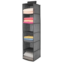mDesign Hanging Fabric Wardrobe Made of Synthetic Fibre - 6 Shelves - Fabric Wall Cabinet for Bedroom - Perfect as Hanging Shelf for Clothes, Belts, Clutches - Grey and Black