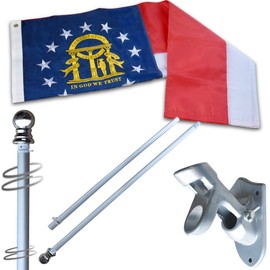 Vedouci American 3x5 Georgia State Flag Kit with Nylon Flag & Aluminum Pole & Metal Base, Embroidered Stars, Fade Resistant Commercial Grade US Flag of GA