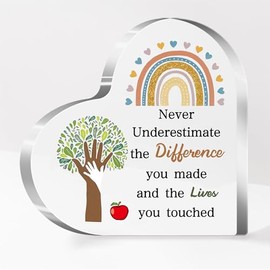 Teacher Acrylic Plaque Heart Ornaments Women Men Teacher's Day Gifts Sign Students Graduation Professor Appreciate Christmas Birthday Tutor Retirement Thank You Mentor Keepsakes Rainbow