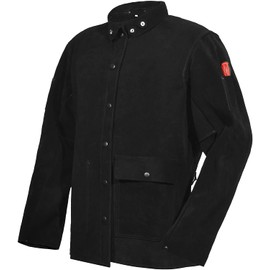Black Leather Welding Jacket, Heavy Duty FR Split Cowhide Leather Work Safety Jackets, Welder Jackets for Men & Women