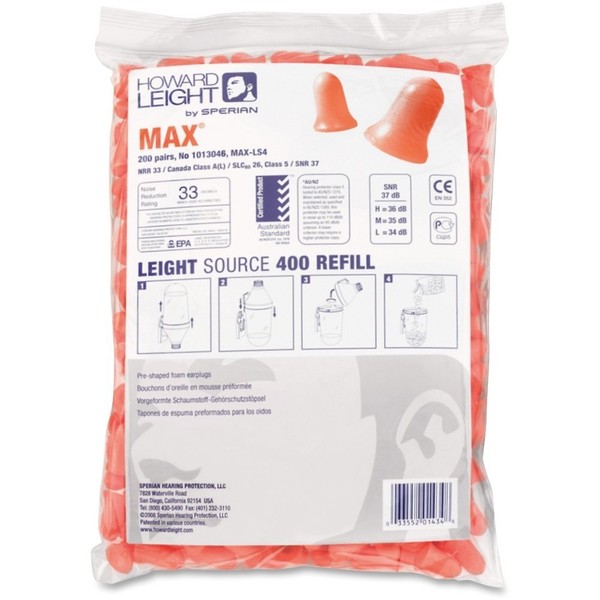 Howard Leight Max Disposable Earplugs Refill - 2 / Pair - Orange