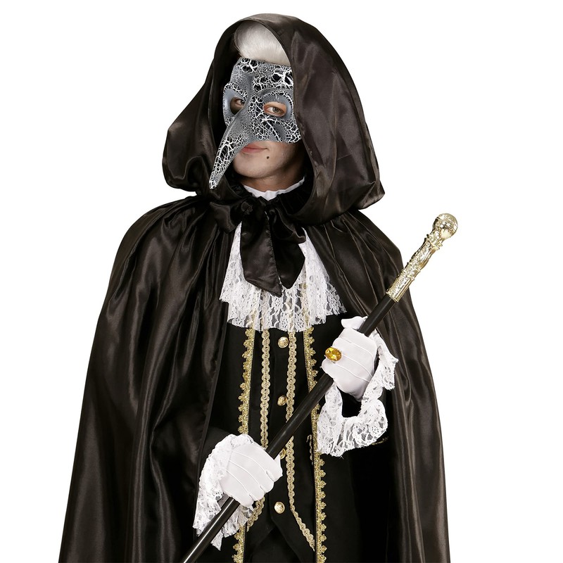 LONG NOSE VENETIAN MASK SILVER/BLK FOR FANCY DRESS ACCESSORY