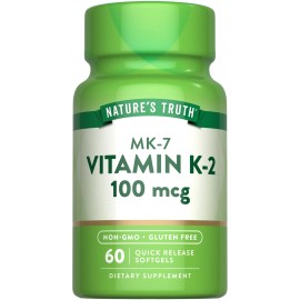 Nature's Truth Vitamin K2 MK-7 100 mcg | 60 Softgels | Non-GMO & Gluten Free | by Natures Truth