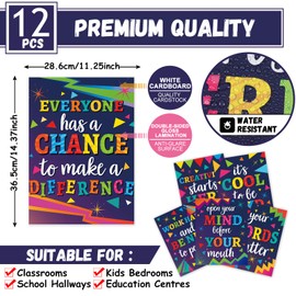 12PCS Classroom Poster Growth Mindset Posters Motivational Inspirational Quote Posters for Elementary Middle High School Classroom Bulletin Board Wall Decor Must Have for Teachers Decorations Purple