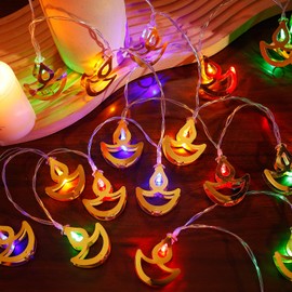 Acostop 9.8ft Diwali Lights Decorations for Home - 20 LED Gold Diya String Lights, Bright Curtain Lights for Indoor Outdoor Indian Wedding Party, 4 Colors Lighting