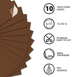 MEARCOOH Self Adhesive Foam Sheets, Brown 9x12 Inch 2mm Sticky Eva Foam Paper for Crafts Cardmaking Photo Frames Classroom Scrapbooking Christmas Crafts (Brown 10 Sheets)