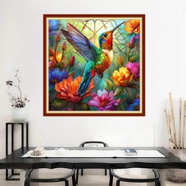 Joyhoor Stamped Cross Stitch Kits for Beginners Needlepoint Kits for Adults Embroidery Kits 11CT Counted Cross Stitch Kits Printed Embroidery Pattern-Hummingbirds Collect Honey 18x18 inchs