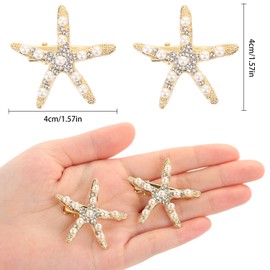 6pcs Sea Star Hair Clips,UHOMENY Luxury Pearl Starfish Rhinestones Hairpins Mermaid Hair Accessories Gold Sliver Sea Star Hair Styling Clips Ocean Side Clip Bridal Headdress Barrettes (gold)