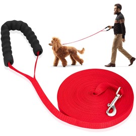 Mainiusi Recall Lead 50 m for Dogs, 50 m Dog Lead with Handle Padding, Running Lead for Dogs, Cross-Country Lead for Large Dogs, Training Lead for Large Dogs, Small Dogs (Red)