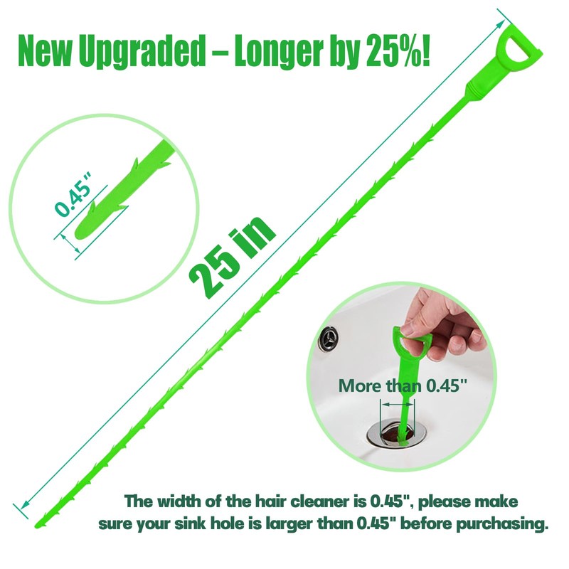 Longer Drain Clog Remover Sink Snake: 3 Pcs Hair Remover
