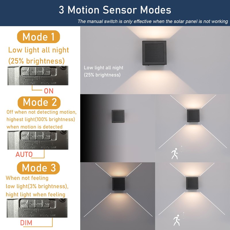 CNAHIWO Solar Sconce Lights Outdoor, Motion Sensor, Dimmable Up and