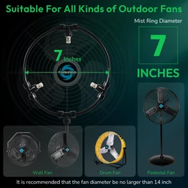 Tornado 7’’ Outdoor Misting Kit for Cooling, Portable Misters System for Outside Patio Fan, 19.6FT Misting Line, Fan Water Mister Spray with Control Valve for Cooling Outdoor Backyard/Porch/Garden