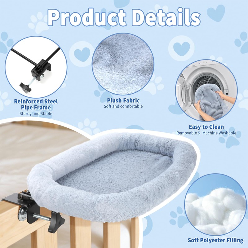 Midollarle Bedside Cat Bed, Foldable Cat Bed Attaches to Bed