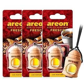AREON Fresco Auto Duft Kaffee Schwarz Cafe Glas Duftflakon Flakon Holz Set Hängend Anhänger Spiegel 4ml (Pack x 3)