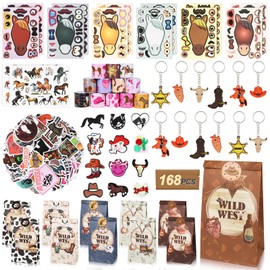 AerWo 168 PCS Horse Party Favors, Cowboy Party Favors Supplies Cowboy Stickers Temporary Tattoos Clap Bracelets DIY Horse Stickers Stuffers-Gift Bags key Chains Cowboy Birthday Party Decorations