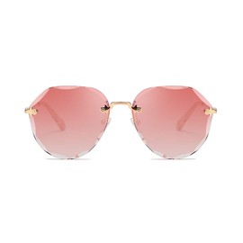 AEVOGUE Sunglasses For Women Oversized Rimless Diamond Cutting Lens Sun Glasses AE0534 (Gold Frame/Gradient Pink)