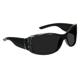 proSPORT Polarized Sunglass Women Anti-Glare Bling Fashion Motorcycle Riding Black Frame Silver Rhinestones Smoke Lens Full Coverage