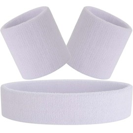 Hatstar 3-Piece Sweatband Set, Sweatbands for Wrist and Head, Headband for Men and Women (White)