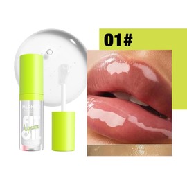Qifylmaf 8 Colors Lip Oil Lip Glaze, Big Brush Head Hydrating Lip Glow Oil, Transparent Toot Tinted Nourishing Repairing Lightening Lip Lines & Long Lasting Fresh Clear Smooth Lip Care (# 01)