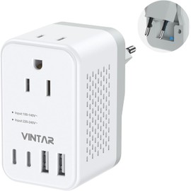 220V to 110V Travel Voltage Converter US to Europe, VINTAR 2000W Foldable European Travel Plug Adapter with 4 USB (2 USB C), Converter for European Travel for Hair Dryer Straightener Curling Iron
