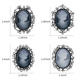 WeimanJewelry Lot 12pcs Crystal Rhinestone Flower Vintage Victorian Cameo Brooch Pin Set for Women (Antique Silver)