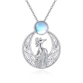 Vadmans Phoenix Necklace 925 Sterling Silver Phoenix Pendant Necklace Celtic Moonstone Jewellery Gifts for Women, Sterling Silver, Moonstone
