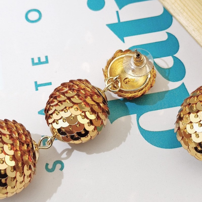 Coiris Black Sequin Ball Dangle Stud Earrings for Women Beaded