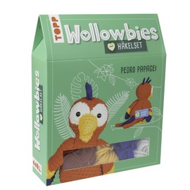 Wollowbies Parrot Crochet Kit: Instructions and Material for a Colourful Parrot to Crochet Yourself. With Wooden Button and Fabric Labels for Customising. Finished Model Approx. 12 cm