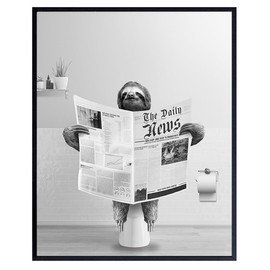 Kids Bathroom Decor Wall Art - Cute Bathroom Decor - Black and White Grey Gray Bathroom Decor for Men Women, Boys - Funny Small Bathroom Accessories - Powder Room - Restroom Decor - Sloth Wall Decor